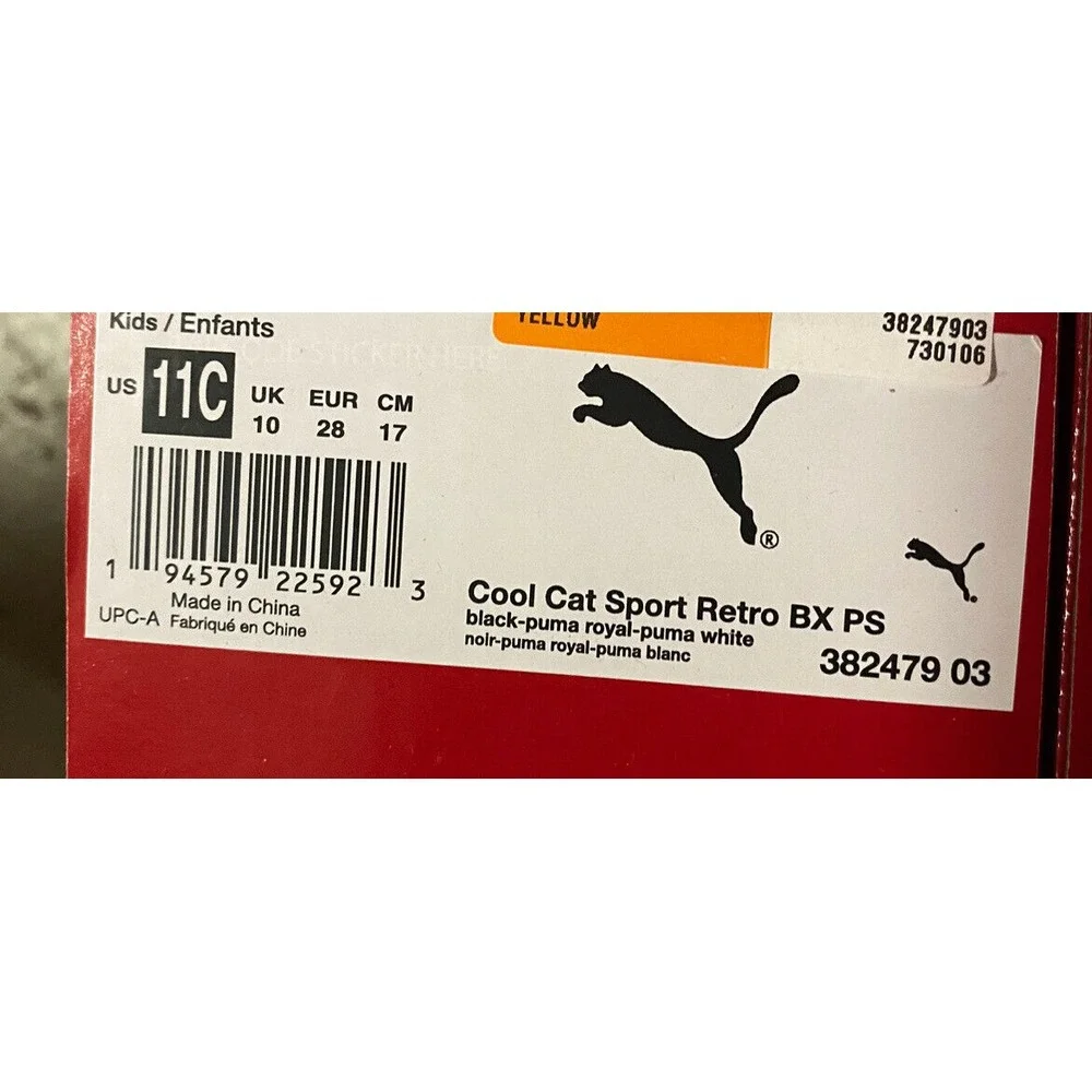 Puma Kids Size 11 Cool Cat Sport‎ Retro BX PS Slide Sandals Black 382479-03